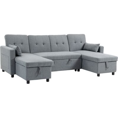 HOMCOM Canapé d'angle avec fonction couchage et coffre en U 4 places Canapé avec chaiselongue, dossier réglable, aspect lin - Publicité HOMCOM Canapé d'angle avec fonction couchage et coffre en U 4 places Canapé avec chaiselongue, dossier réglable, aspect lin - Publicité