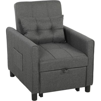 HOMCOM Fauteuil-lit simple 3 en 1 en Tissu Effet Lin et Bois avec Dossier Inclinable, Coussin, Poches, Gris - Publicité HOMCOM Fauteuil-lit simple 3 en 1 en Tissu Effet Lin et Bois avec Dossier Inclinable, Coussin, Poches, Gris - Publicité