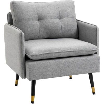 HOMCOM - Fauteuil Scandinave Capitonné Passepoil Gris Clair - tissu gris clair - pieds métal noirs et dorés - Fauteuil - Publicité HOMCOM - Fauteuil Scandinave Capitonné Passepoil Gris Clair - tissu gris clair - pieds métal noirs et dorés - Fauteuil - Publicité