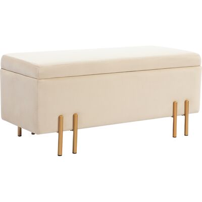 HOMCOM Banc de rangement coffre de rangement design contemporain - espace de rangement velours beige piètement métal doré - Publicité HOMCOM Banc de rangement coffre de rangement design contemporain - espace de rangement velours beige piètement métal doré - Publicité