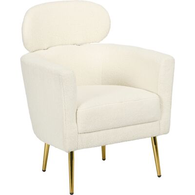 HOMCOM Fauteuil salon avec appuie-tête amovible, fauteuil crapaud en peluche teddy, pieds en métal, 71 x 65 x 90 cm, crème - Publicité HOMCOM Fauteuil salon avec appuie-tête amovible, fauteuil crapaud en peluche teddy, pieds en métal, 71 x 65 x 90 cm, crème - Publicité
