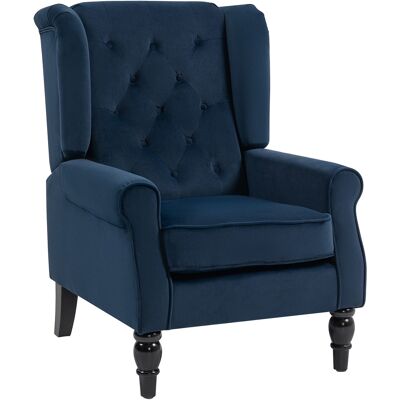 HOMCOM Fauteuil de salon capitonné avec assise large, pieds en bois, style classique, grand confort, 74x86x102cm, bleu foncé - Publicité HOMCOM Fauteuil de salon capitonné avec assise large, pieds en bois, style classique, grand confort, 74x86x102cm, bleu foncé - Publicité