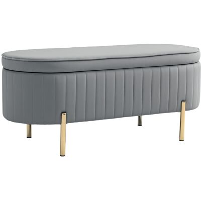 HOMCOM Banc de rangement, bout de lit en velours avec couvercle, pieds en métal, capacité 72 L, 108x44x43,5cm, gris - Publicité HOMCOM Banc de rangement, bout de lit en velours avec couvercle, pieds en métal, capacité 72 L, 108x44x43,5cm, gris - Publicité