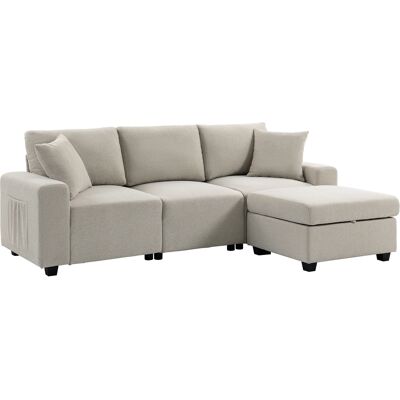 HOMCOM Canapé d'angle 3 places en tissu effet lin avec pouf de rangement amovible, 2 coussins, Beige - Publicité HOMCOM Canapé d'angle 3 places en tissu effet lin avec pouf de rangement amovible, 2 coussins, Beige - Publicité