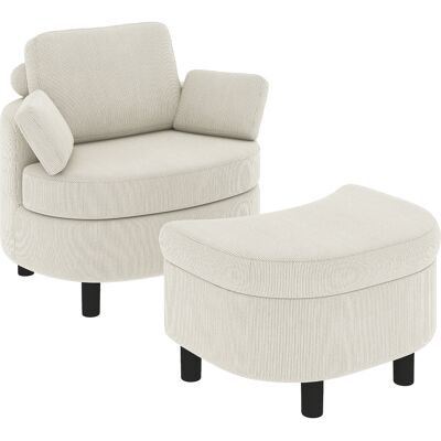 HOMCOM Fauteuil avec pouf de rangement, revêtement en velours côtelé, fauteuil de lecture enveloppant avec appuie-tête réglable, large assise, blanc crème - Publicité HOMCOM Fauteuil avec pouf de rangement, revêtement en velours côtelé, fauteuil de lecture enveloppant avec appuie-tête réglable, large assise, blanc crème - Publicité