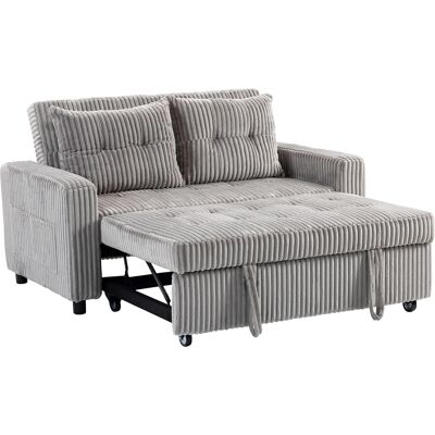 HOMCOM Canapé-lit 2 places, revêtement en velours côtelé, convertible en canapé-lit, 2 coussins, poches latérales, 157 x 190 cm, Gris clair - Publicité HOMCOM Canapé-lit 2 places, revêtement en velours côtelé, convertible en canapé-lit, 2 coussins, poches latérales, 157 x 190 cm, Gris clair - Publicité