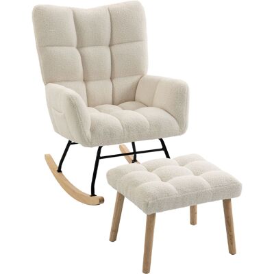 HOMCOM Fauteuil à Bascule avec Repose-Pieds, Rocking Chair en Tissu Bouclette, Assise Rembourrée, Dossier Large, Crème - Publicité HOMCOM Fauteuil à Bascule avec Repose-Pieds, Rocking Chair en Tissu Bouclette, Assise Rembourrée, Dossier Large, Crème - Publicité