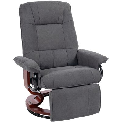 HOMCOM Fauteuil relax inclinable repose-pieds réglable pivotant 360° piètement bois tissu aspect lin gris - Publicité HOMCOM Fauteuil relax inclinable repose-pieds réglable pivotant 360° piètement bois tissu aspect lin gris - Publicité