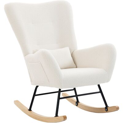HOMCOM Fauteuil à Bascule, Rocking Chair en Peluche Teddy avec Dossier Haut, Coussin, Pieds en Bois d'Hévéa, Crème - Publicité HOMCOM Fauteuil à Bascule, Rocking Chair en Peluche Teddy avec Dossier Haut, Coussin, Pieds en Bois d'Hévéa, Crème - Publicité