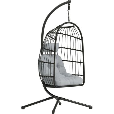 Outsunny Fauteuil Œuf Suspendu Pliable avec Support Coussin 15cm et Appui-tête Gain de Place Résine Tressée 101x105x196cm Gris - Publicité Outsunny Fauteuil Œuf Suspendu Pliable avec Support Coussin 15cm et Appui-tête Gain de Place Résine Tressée 101x105x196cm Gris - Publicité