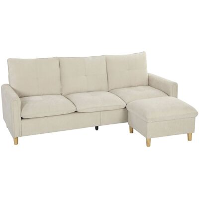 HOMCOM Canapé 3 places avec pouf de rangement, canapé d'angle modulable 210 cm, assise large, tissu aspect lin, crème - Publicité HOMCOM Canapé 3 places avec pouf de rangement, canapé d'angle modulable 210 cm, assise large, tissu aspect lin, crème - Publicité