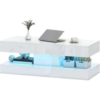 HOMCOM Table de Salon avec Tiroirs et Lumières LED, Table de Café Moderne avec Étagère Ouverte, Table Basse, Panneau de Particules, Blanc - Publicité HOMCOM Table de Salon avec Tiroirs et Lumières LED, Table de Café Moderne avec Étagère Ouverte, Table Basse, Panneau de Particules, Blanc - Publicité