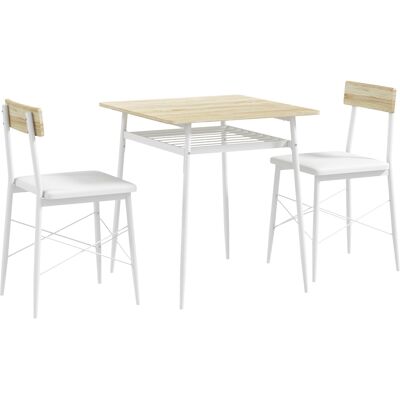 Ensemble salle à manger HOMCOM, blanc chêne, 2 chaises - Publicité Ensemble salle à manger HOMCOM, blanc chêne, 2 chaises - Publicité