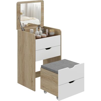 HOMCOM Coiffeuse de Maquillage 3 en 1 avec Tabouret Caché et Miroir Rabattable Table de Maquillage en Verre Visible Chêne et Blanc - Publicité HOMCOM Coiffeuse de Maquillage 3 en 1 avec Tabouret Caché et Miroir Rabattable Table de Maquillage en Verre Visible Chêne et Blanc - Publicité