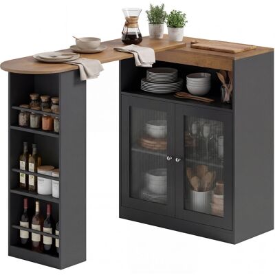 HOMCOM Table de Bar Extensible et Pivotante 90° avec Étagères Ouvertes et 2 Portes en Verre 150x80x105,5 cm Noir et Bois Naturel - Publicité HOMCOM Table de Bar Extensible et Pivotante 90° avec Étagères Ouvertes et 2 Portes en Verre 150x80x105,5 cm Noir et Bois Naturel - Publicité
