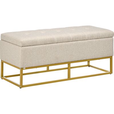 HOMCOM Banc banquette coffre de rangement 2 en 1 assise capitonnée et pieds acier 110 x 44 x 48 cm beige et doré - Publicité HOMCOM Banc banquette coffre de rangement 2 en 1 assise capitonnée et pieds acier 110 x 44 x 48 cm beige et doré - Publicité