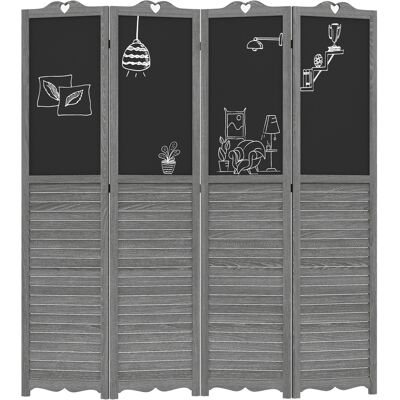 HOMCOM Paravent Séparateur d'Ambiances Pliable en 4 Panneaux en Bois avec Ardoises pour Chambre à Coucher 162x172 cm Gris - Publicité HOMCOM Paravent Séparateur d'Ambiances Pliable en 4 Panneaux en Bois avec Ardoises pour Chambre à Coucher 162x172 cm Gris - Publicité