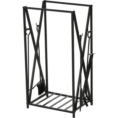 HOMCOM Serviteur de cheminée - Porte bûches - Range bûches Multi Accessoires étagère 46L x 30l x 76H cm Acier Noir - Publicité HOMCOM Serviteur de cheminée - Porte bûches - Range bûches Multi Accessoires étagère 46L x 30l x 76H cm Acier Noir - Publicité