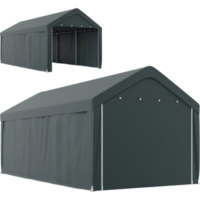Outsunny Carport tente de garage 3 x 6 m, abri voiture extérieur, parois latérales amovibles, 2 portes zippées enroulables, gris - Publicité Outsunny Carport tente de garage 3 x 6 m, abri voiture extérieur, parois latérales amovibles, 2 portes zippées enroulables, gris - Publicité