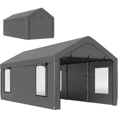 Outsunny Carport tente de garage 3 x 6 m avec parois latérales amovibles, 2 portes enroulables et 4 fenêtres, gris foncé - Publicité Outsunny Carport tente de garage 3 x 6 m avec parois latérales amovibles, 2 portes enroulables et 4 fenêtres, gris foncé - Publicité