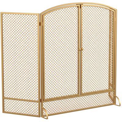 HOMCOM Grille de protection pour cheminée pliable 3 pièces avec portes doubles, grille métallique résistante à la chaleur, couleur dorée - Publicité HOMCOM Grille de protection pour cheminée pliable 3 pièces avec portes doubles, grille métallique résistante à la chaleur, couleur dorée - Publicité