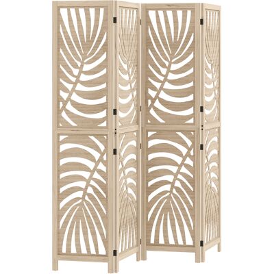 HOMCOM Paravent interieur en bois 4 panneaux 160 x 170 cm, pliable et portable, motif de feuille, design amovible, bois naturel - Publicité HOMCOM Paravent interieur en bois 4 panneaux 160 x 170 cm, pliable et portable, motif de feuille, design amovible, bois naturel - Publicité