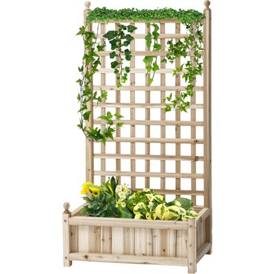 Jardinière Outsunny avec treillis - Bois naturel - Publicité Jardinière Outsunny avec treillis - Bois naturel - Publicité