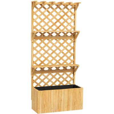 Outsunny Jardinière avec treillis lit surélevé de jardin en bois avec toit suspendu, trous de drainage et doublure, naturel - Publicité Outsunny Jardinière avec treillis lit surélevé de jardin en bois avec toit suspendu, trous de drainage et doublure, naturel - Publicité