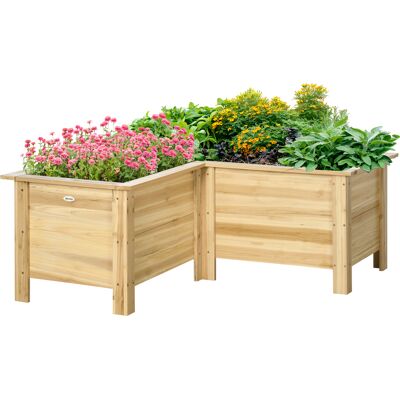 Outsunny Bac-potager surélevé en bois Bac extérieur en forme de L avec toile non tissée Potager urbain 120x120x50 cm naturel - Publicité Outsunny Bac-potager surélevé en bois Bac extérieur en forme de L avec toile non tissée Potager urbain 120x120x50 cm naturel - Publicité