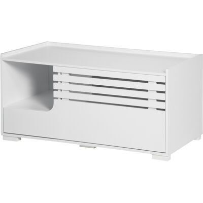Meuble pour chat PawHut blanc avec porte magnétique et table d'appoint - Publicité Meuble pour chat PawHut blanc avec porte magnétique et table d'appoint - Publicité