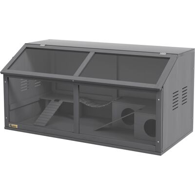Cage pour petits animaux en bois PawHut - 100cm Gris - Publicité Cage pour petits animaux en bois PawHut - 100cm Gris - Publicité