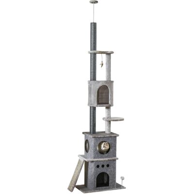 PawHut Arbre à chat avec centre d'activité grattoir multi-niveaux peluche courte haute densité 220 g/m² 60 x 40 x 255 cm gris clair - Publicité PawHut Arbre à chat avec centre d'activité grattoir multi-niveaux peluche courte haute densité 220 g/m² 60 x 40 x 255 cm gris clair - Publicité