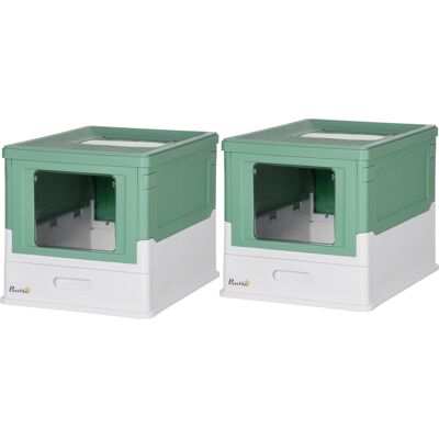 PawHut - Litière Pliante Double Porte - Vert/Blanc - Publicité PawHut - Litière Pliante Double Porte - Vert/Blanc - Publicité