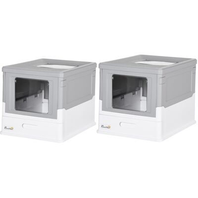 PawHut - Foldable Double Door - Gris - Blanc - Litter Box - Publicité PawHut - Foldable Double Door - Gris - Blanc - Litter Box - Publicité