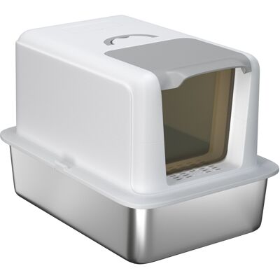 PawHut Litière pour chat, Bac en Acier Inoxydable, Filtre, Pelle, pour Chats jusqu'à 6 kg, 40,5 x 60,5 x 41,5 cm, Blanc/Argent - Publicité PawHut Litière pour chat, Bac en Acier Inoxydable, Filtre, Pelle, pour Chats jusqu'à 6 kg, 40,5 x 60,5 x 41,5 cm, Blanc/Argent - Publicité
