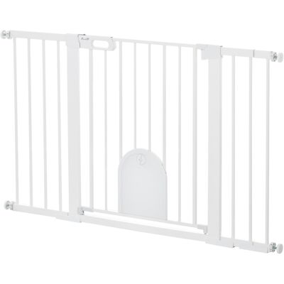 Barrière pour chiens extensible PawHut - Fermeture automatique - Blanc - Publicité Barrière pour chiens extensible PawHut - Fermeture automatique - Blanc - Publicité