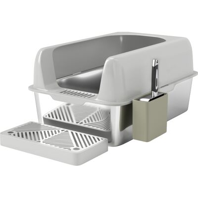 PawHut Bac à litière pour chat en acier inoxydable facile à nettoyer avec bords hauts anti-fuite d'urine, pelle inclus, gris - Publicité PawHut Bac à litière pour chat en acier inoxydable facile à nettoyer avec bords hauts anti-fuite d'urine, pelle inclus, gris - Publicité