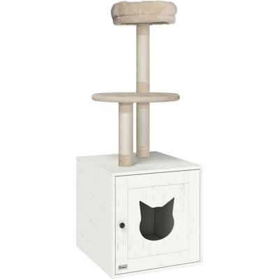PawHut Arbre à chat avec maison de toilettes, tour de jeu 2-en-1 de 129 cm avec cache-litière, poteaux à griffer, crème - Publicité PawHut Arbre à chat avec maison de toilettes, tour de jeu 2-en-1 de 129 cm avec cache-litière, poteaux à griffer, crème - Publicité