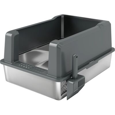 PawHut Bac à litière pour chat en acier inoxydable 85L grande capacité maison de toilette semi-fermée, 71 x 50,8 x 35,5 cm gris - Publicité PawHut Bac à litière pour chat en acier inoxydable 85L grande capacité maison de toilette semi-fermée, 71 x 50,8 x 35,5 cm gris - Publicité