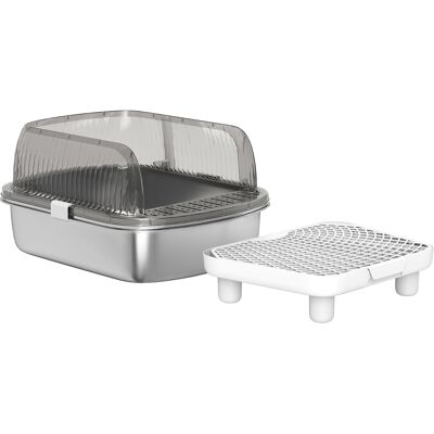 PawHut Bac à Litière pour Chats Couvert avec Bac en Acier Inoxydable Bords Hauts Pelle Marche et Zone pour Chute de Litière Gris - Publicité PawHut Bac à Litière pour Chats Couvert avec Bac en Acier Inoxydable Bords Hauts Pelle Marche et Zone pour Chute de Litière Gris - Publicité