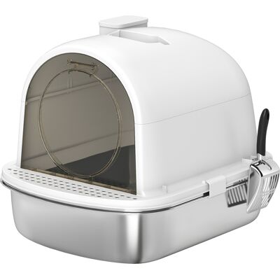 PawHut Maison de toilette pour chat bac à litière fermé bac acier inoxydable, nettoyage facile, 52,4 x 41,3 x 39,9 cm, blanc - Publicité PawHut Maison de toilette pour chat bac à litière fermé bac acier inoxydable, nettoyage facile, 52,4 x 41,3 x 39,9 cm, blanc - Publicité