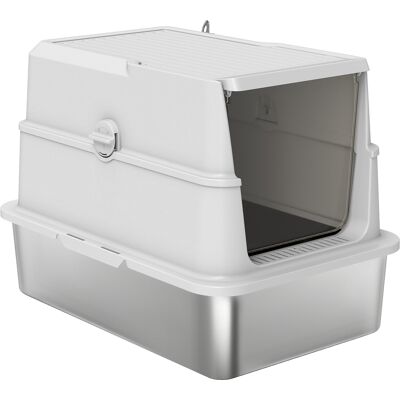 PawHut Litière pour chat, en acier inoxydable, intérieur XL, avec pelle, Gris clair - Publicité PawHut Litière pour chat, en acier inoxydable, intérieur XL, avec pelle, Gris clair - Publicité