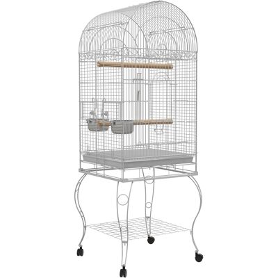 Cage à oiseaux blanche PawHut avec perchoir, étagères et 2 bols en acier - Cage à oiseaux - Publicité Cage à oiseaux blanche PawHut avec perchoir, étagères et 2 bols en acier - Cage à oiseaux - Publicité