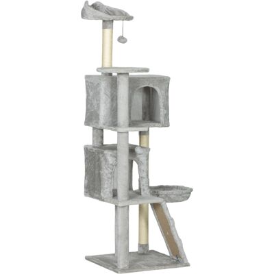 PawHut Arbre à chat 160 cm avec 2 niches, hamac, couchage et poteaux en sisal, Gris - Publicité PawHut Arbre à chat 160 cm avec 2 niches, hamac, couchage et poteaux en sisal, Gris - Publicité