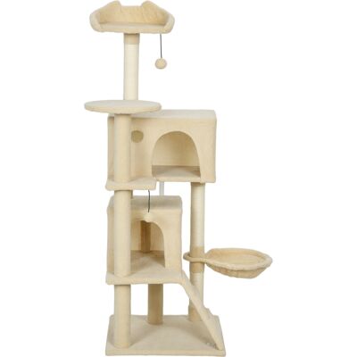 PawHut Arbre à griffer 140 cm Tour pour chat avec hamac, échelle, tanière, 2 balles en peluche, poteaux en sisal, 48 x 48 x 140 cm, Beige - Publicité PawHut Arbre à griffer 140 cm Tour pour chat avec hamac, échelle, tanière, 2 balles en peluche, poteaux en sisal, 48 x 48 x 140 cm, Beige - Publicité