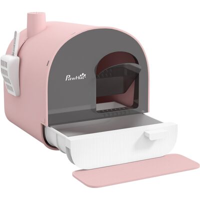 PawHut Bac à litière pour chat avec porte battante pelle et filtre inclus dim. 43L x 44l x 47H cm rose - Publicité PawHut Bac à litière pour chat avec porte battante pelle et filtre inclus dim. 43L x 44l x 47H cm rose - Publicité
