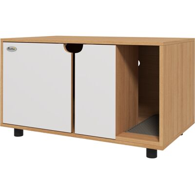 PawHut Meuble à litière maison de toilette sur pieds pour chat 2 en 1 portes style scandinave 80 x 48 x 48 cm naturel et blanc - Publicité PawHut Meuble à litière maison de toilette sur pieds pour chat 2 en 1 portes style scandinave 80 x 48 x 48 cm naturel et blanc - Publicité