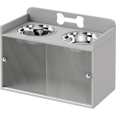 PawHut Station d'alimentation surélevée avec 2 gamelles et placard, MDF, acier inoxydable, motif os, Gris - Publicité PawHut Station d'alimentation surélevée avec 2 gamelles et placard, MDF, acier inoxydable, motif os, Gris - Publicité