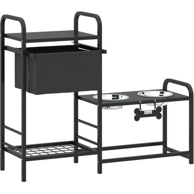 PawHut Gamelle surélevée réglable en hauteur avec rangement, bol d'eau, 2 x 800 ml bols en acier inoxydable 89,5x27x74 cm Noir - Publicité PawHut Gamelle surélevée réglable en hauteur avec rangement, bol d'eau, 2 x 800 ml bols en acier inoxydable 89,5x27x74 cm Noir - Publicité