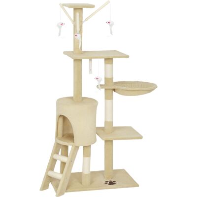 PawHut Arbre à chat avec cachette, 4 jouets, poteaux en sisal, grande plateforme, escalier, pour chats de moins de 5 kg, Beige - Publicité PawHut Arbre à chat avec cachette, 4 jouets, poteaux en sisal, grande plateforme, escalier, pour chats de moins de 5 kg, Beige - Publicité